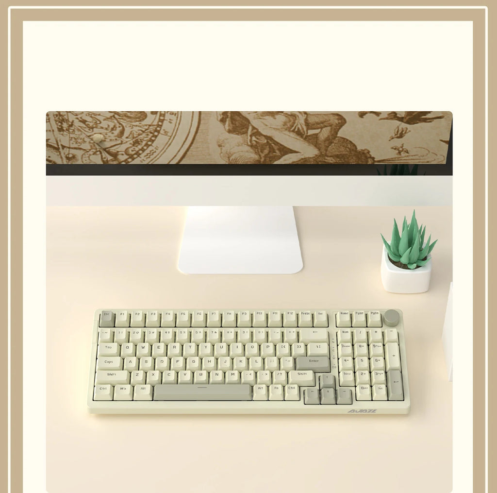 AK992 Retro Wired Mechanical Keyboard 100% 98-Key Full Layout Hot-Swap USB Gaming Keyboard Multimedia Key Knob, Blue Backlight