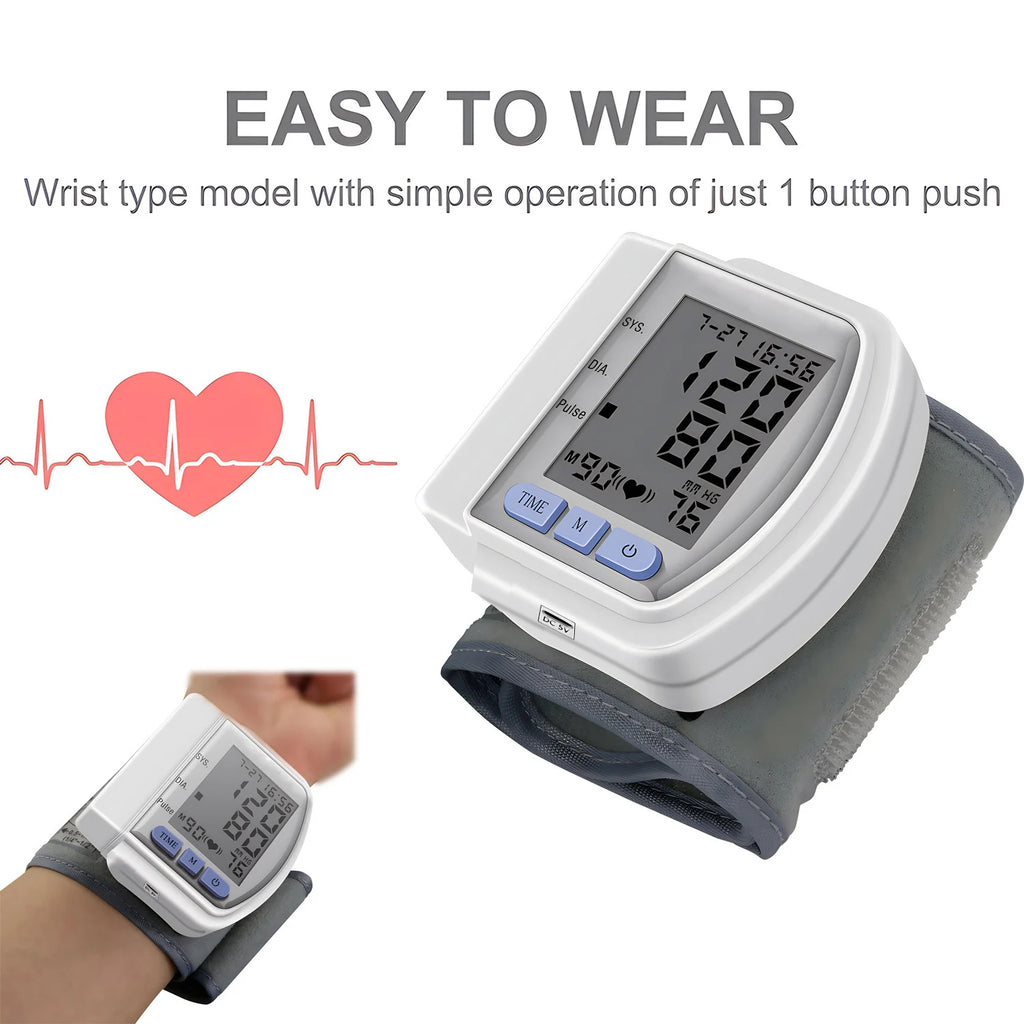 Medical Digital LCD Wrist Automatic Blood Pressure Monitor sphygmomanometer PR Heart Beat Rate Pulse Mete Tonometer Health Care