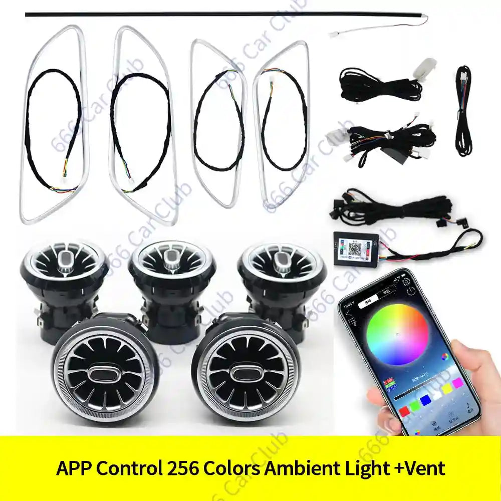 Mercedes-Benz Ambient LED Turbine Vents, 12-Color Interior Lighting Kit 256 Color APP Suit CN Tidesmit
