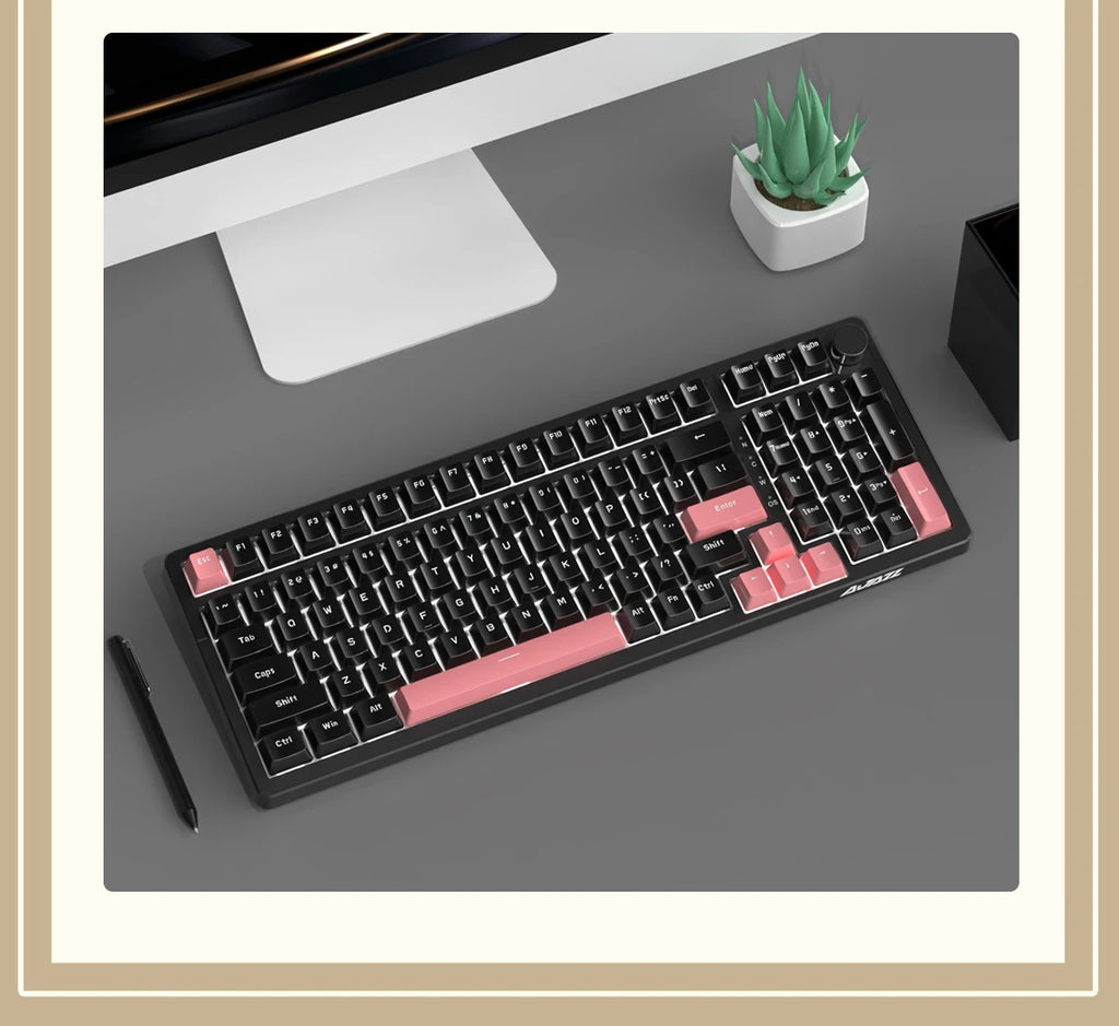 AK992 Retro Wired Mechanical Keyboard 100% 98-Key Full Layout Hot-Swap USB Gaming Keyboard Multimedia Key Knob, Blue Backlight