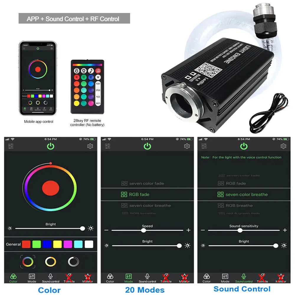 Fiber Optic Starry Sky Ceiling Lamp - RGB Music Control Ambient Light Tidesmit