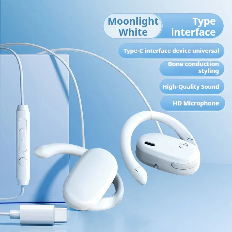 Open Ear Wired Headphones With HD Mic Stereo Audio Tidesmit 3.5mm white-type-c Tidesmit