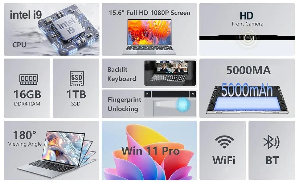NEW 15.6 inch Windows 11 Laptops Fingerprint UnIock Notebook Intel Core i9-10980HK 16GB RAM 1TB 2TB SSD Backlight Gaming Laptops