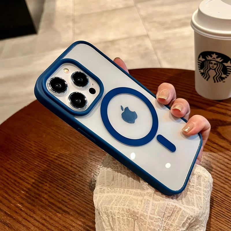 MagSafe Transparent Phone Case for iPhone 16 Pro - Shock-Absorbing Cover Blue Tidesmit