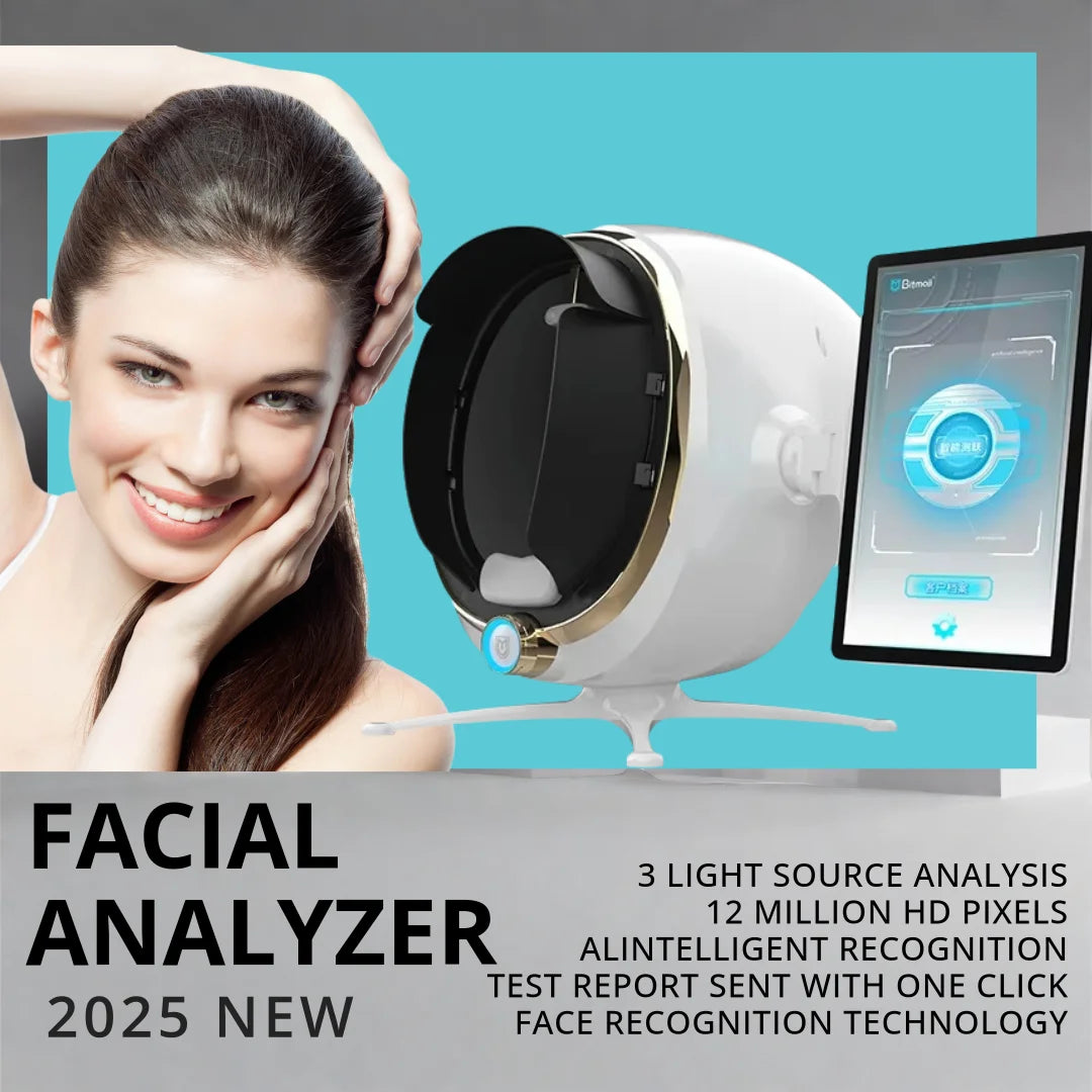Portable 3D facial skin analysis machine with HD scanner and digital display for home or professional skincare testing.