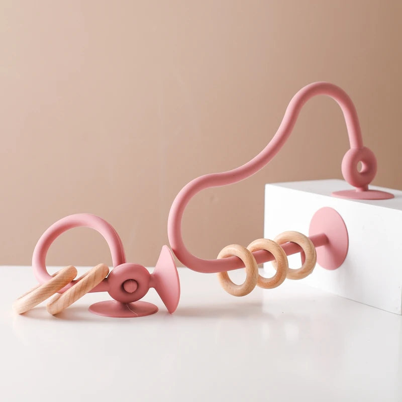 Baby Teether Toy Silicone Educational 0 12 Months Toy Montessori Silicone Teething Toys Wooden Ring Silicone Teether Accessories
