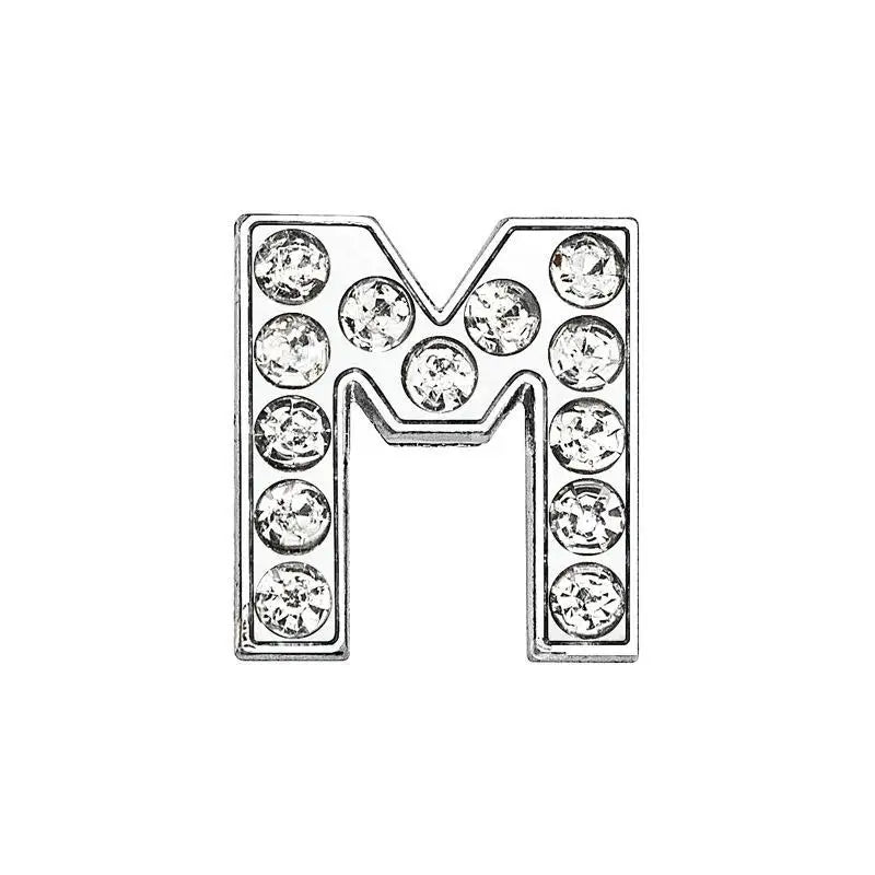 Sparkling silver letter M slide charm for 8mm DIY pet collars to personalize your dog or cat’s accessory.