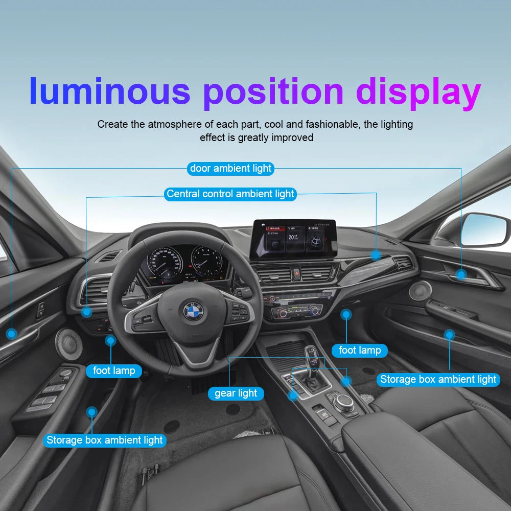 RGB Car Ambient Light Kit | App-Controlled Acrylic Fiber Optic System Tidesmit