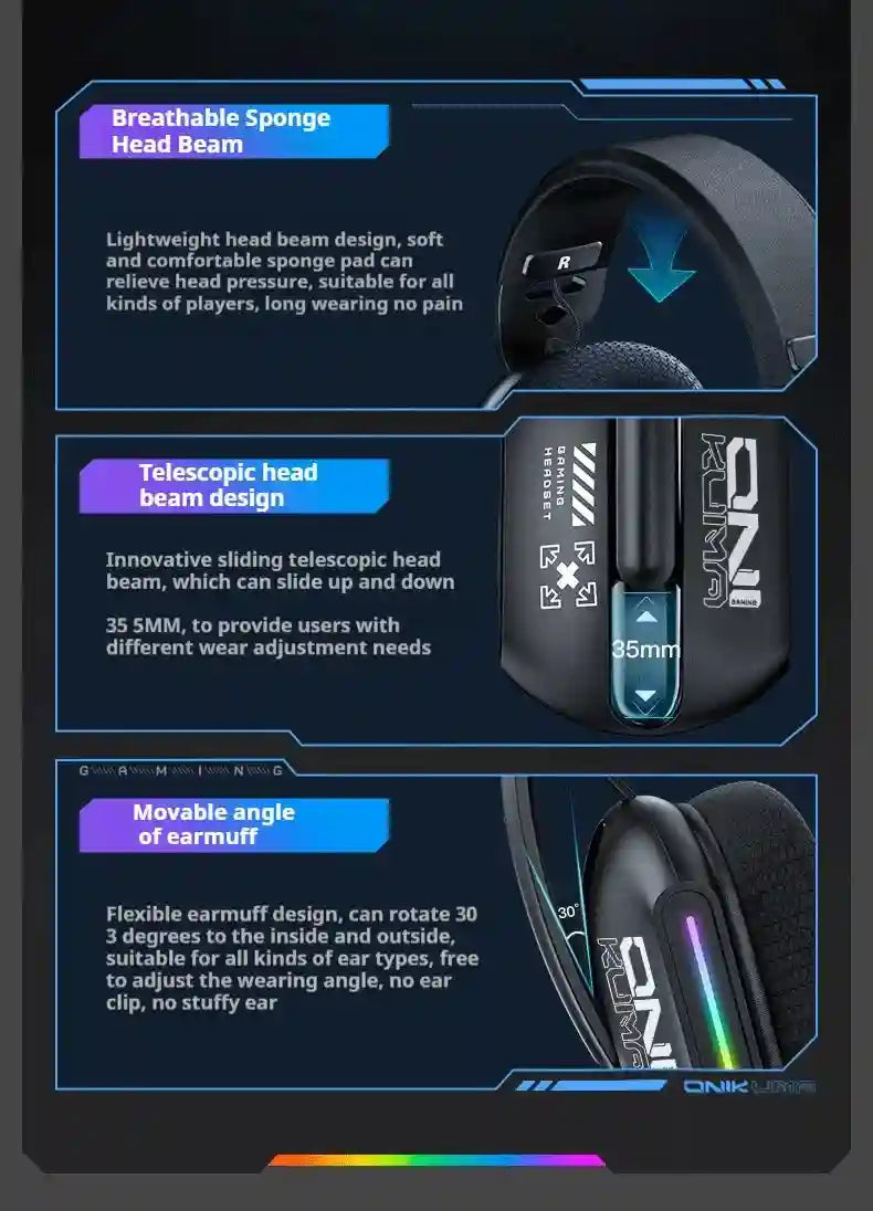 Tidesmit GT808 Wireless Gaming Headphones - Low Latency Over-Ear Black Tidesmit