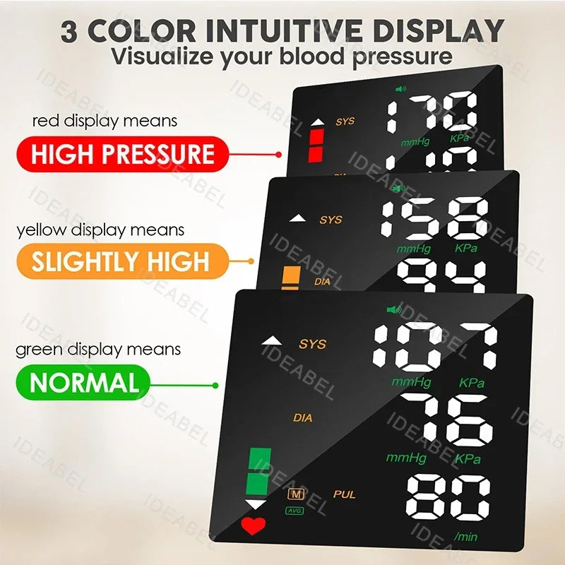 Wrist Blood Pressure Monitor LED Rechargeable English Voice Broadcast Tonometer BP Monitor Forehead Digital Thermometer