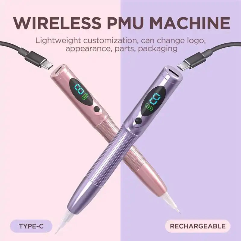 Wireless PMU Machine for Eyebrows - Pink Professional Microblading Pen Permanent Makeup Machines Tidesmit