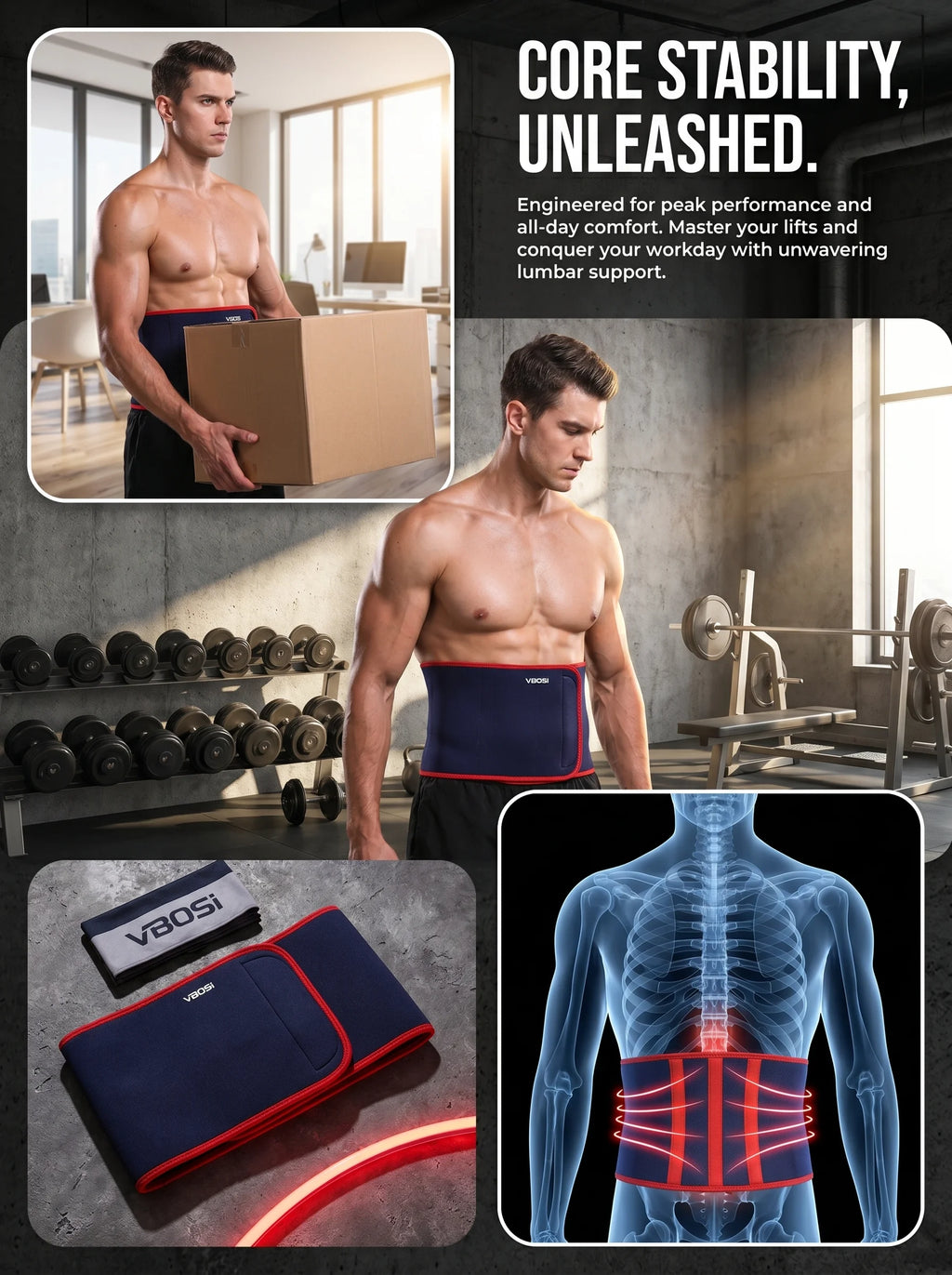 VBOSI Back Support Lumbar Belt Adjustable Waist Brace Men Women Sciatica Relief Lower Back Pain Support for Office Working