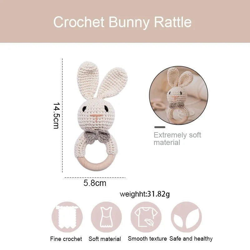 Wooden Rattle Baby Teether for Kids Teething Rings Animal Crochet Rattle Elephant Wooden Babies Gym Montessori Children's Toys