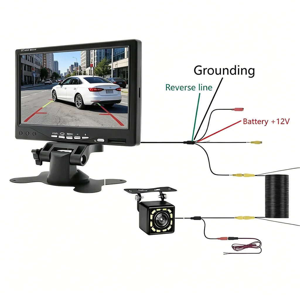 Car Reversing Image, 7-Inch 12-24V Desktop CVBS Monitor - Supports V1/V2 Dual Video Input, Rear View Ruler Camera - Night Vision