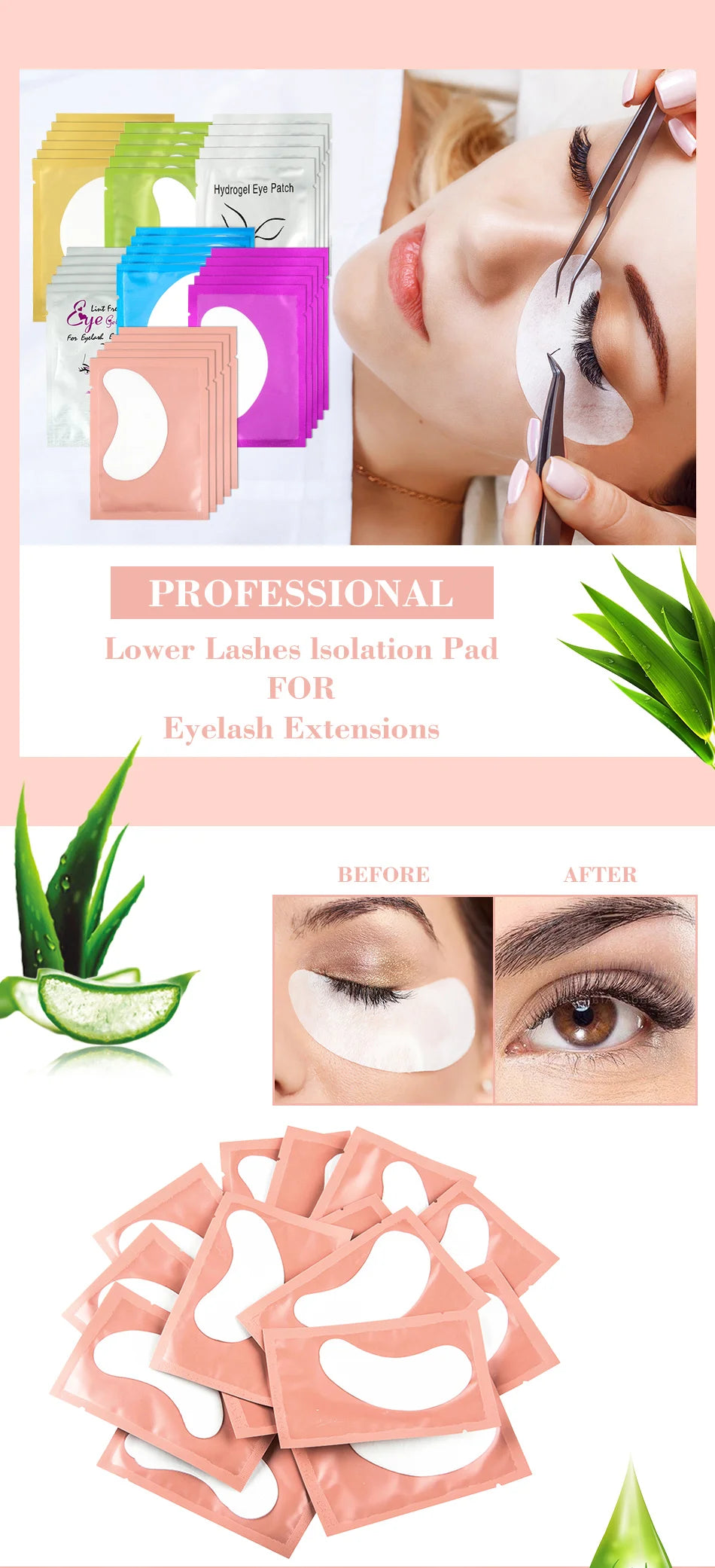 Tidesmit 50 pairs lint free hydrogel under eye patches for eyelash extension application detail view
