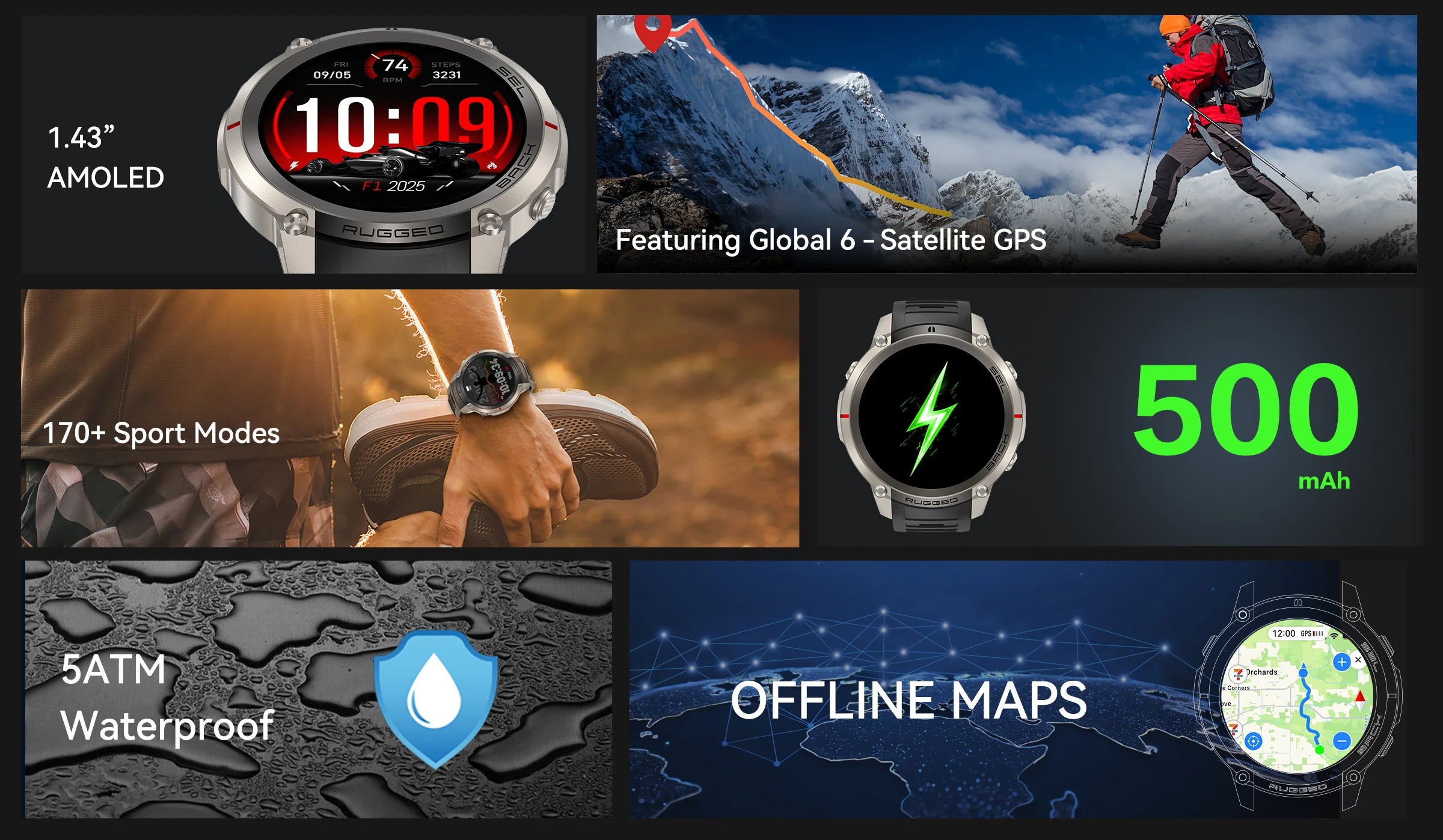 LIGE 5ATM Waterproof GPS Smart Watch Heart Rate Blood Oxygen 500mAh Battery Fitness Outdoor Offline Map Smartwatch Men Women