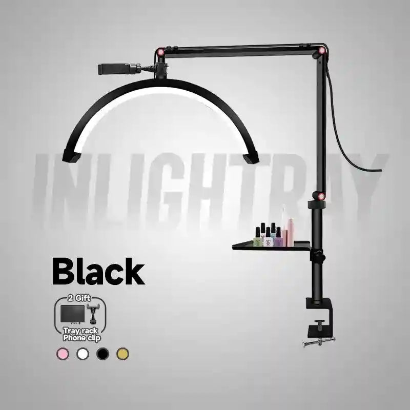 Half-Moon LED Beauty Light - Adjustable Table Lamp for Lash Artists Black Standard Tidesmit