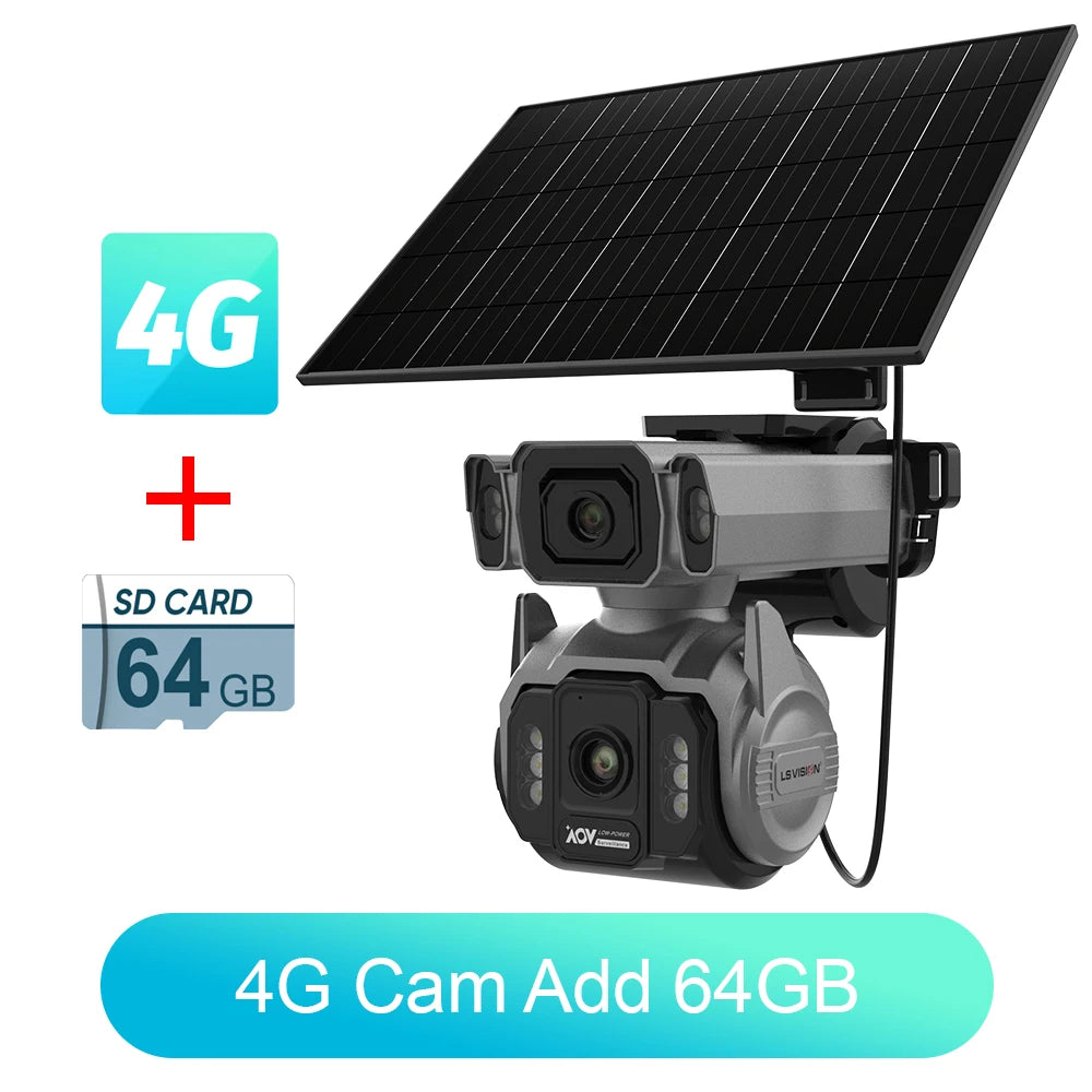 LS VISION 24/7 Video Recording 12X Optical Zoom Solar Outdoor Surveillance Camera 4G SIM Dual Screen Aov Ai Humanoid Tracking