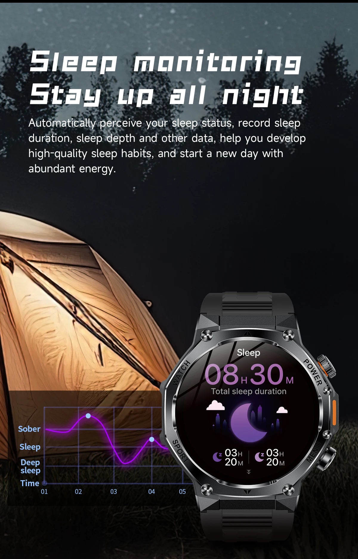 YLL-AK82 Outdoor Sport for Smart Watch Fitness Tracker Sleep Tracker IP67 Waterproof AMOLED Screen Heart Rate Monitor