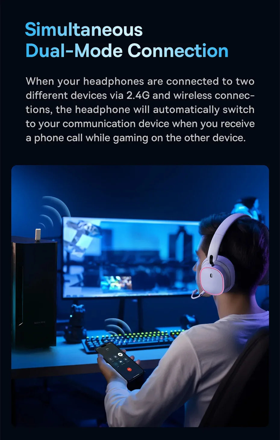 Wireless Gaming Headset 2.4G Bluetooth RGB by Tidesmit Tidesmit