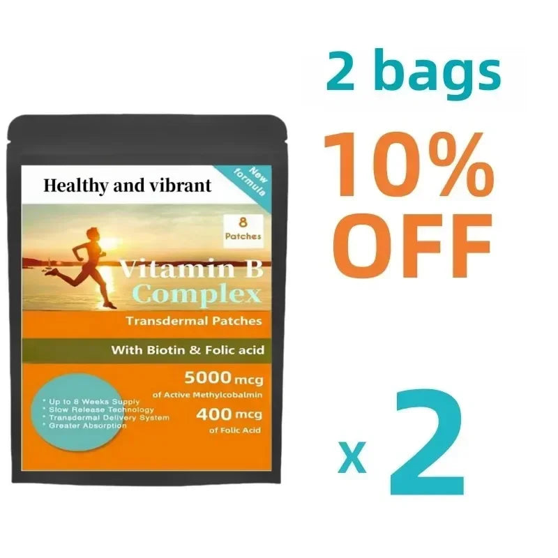 Tidesmit Vitamin B Complex Patches: 8-week supply with all 8 B vitamins, Biotin, Folic Acid for energy and absorption.