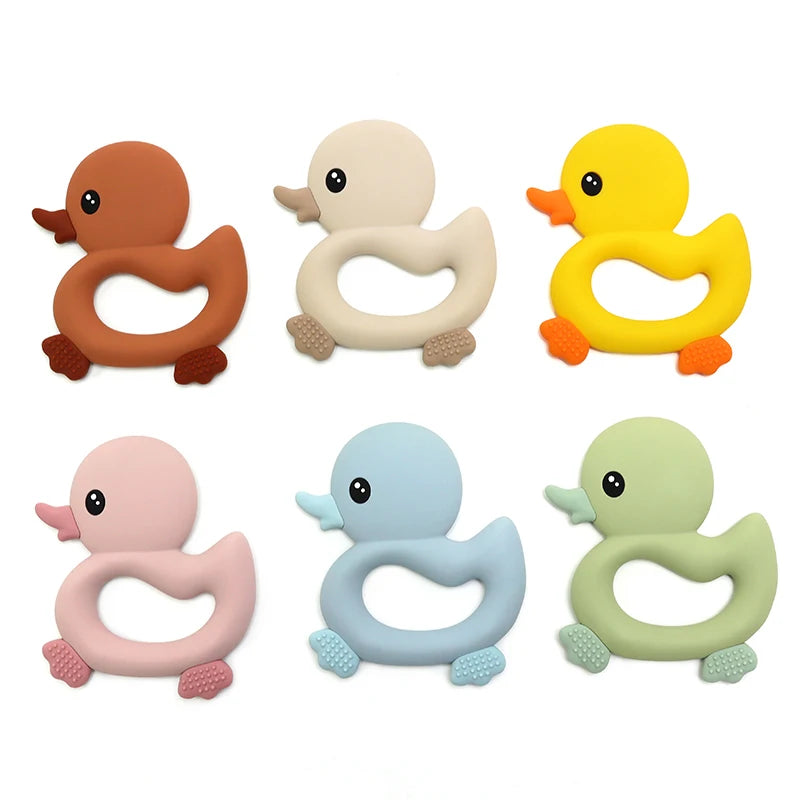 2025 Baby Duck Shape Teether Cartoon Swimming Duck Silicone Teether Baby Toy Teething Accessories