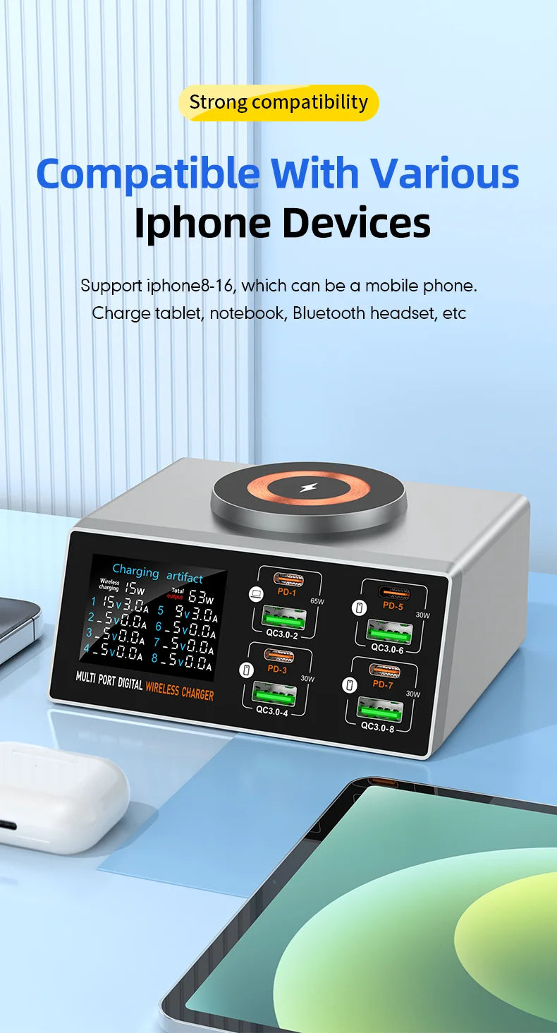 140W 8-Port USB Fast Charging Station - Multi-Device Desktop Power Hub Tidesmit
