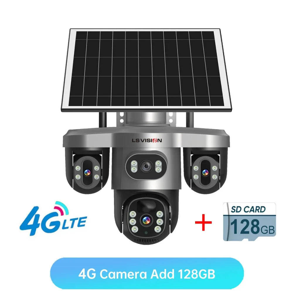 LS VISION 15MP 4G Wifi Solar Camera 3-Screen 10X Zoom PTZ 360°Rotatable PIR Human Detect CCTV Security Video IP Camara V380 Pro