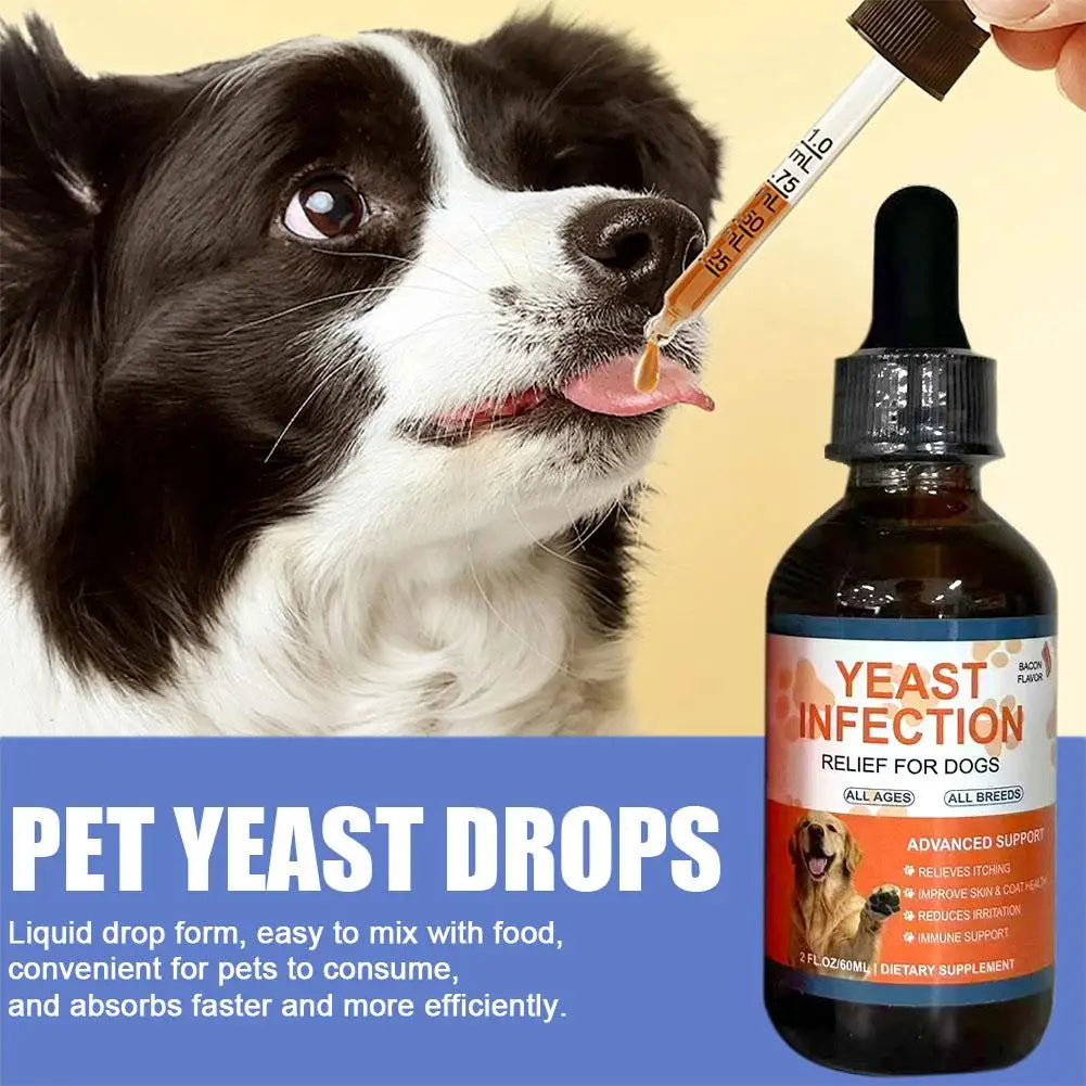 60ml herbal dog yeast infection relief drops for healthy skin and coat, easy-to-use liquid supplement for all breeds.
