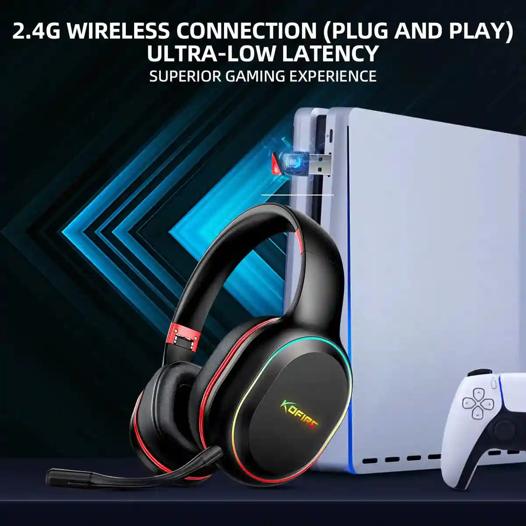 Wireless Gaming Headphones with Low Latency Audio and RGB Lights Tidesmit