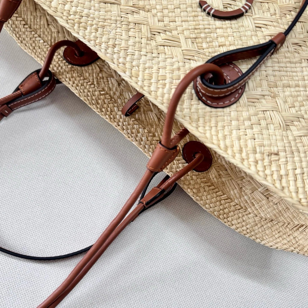 2026 New Handmade Raffia Straw Bohemian Woven Crochet Tote Shoulder Bag Women Summer Beach Holiday Brown Palm Leaf Basket