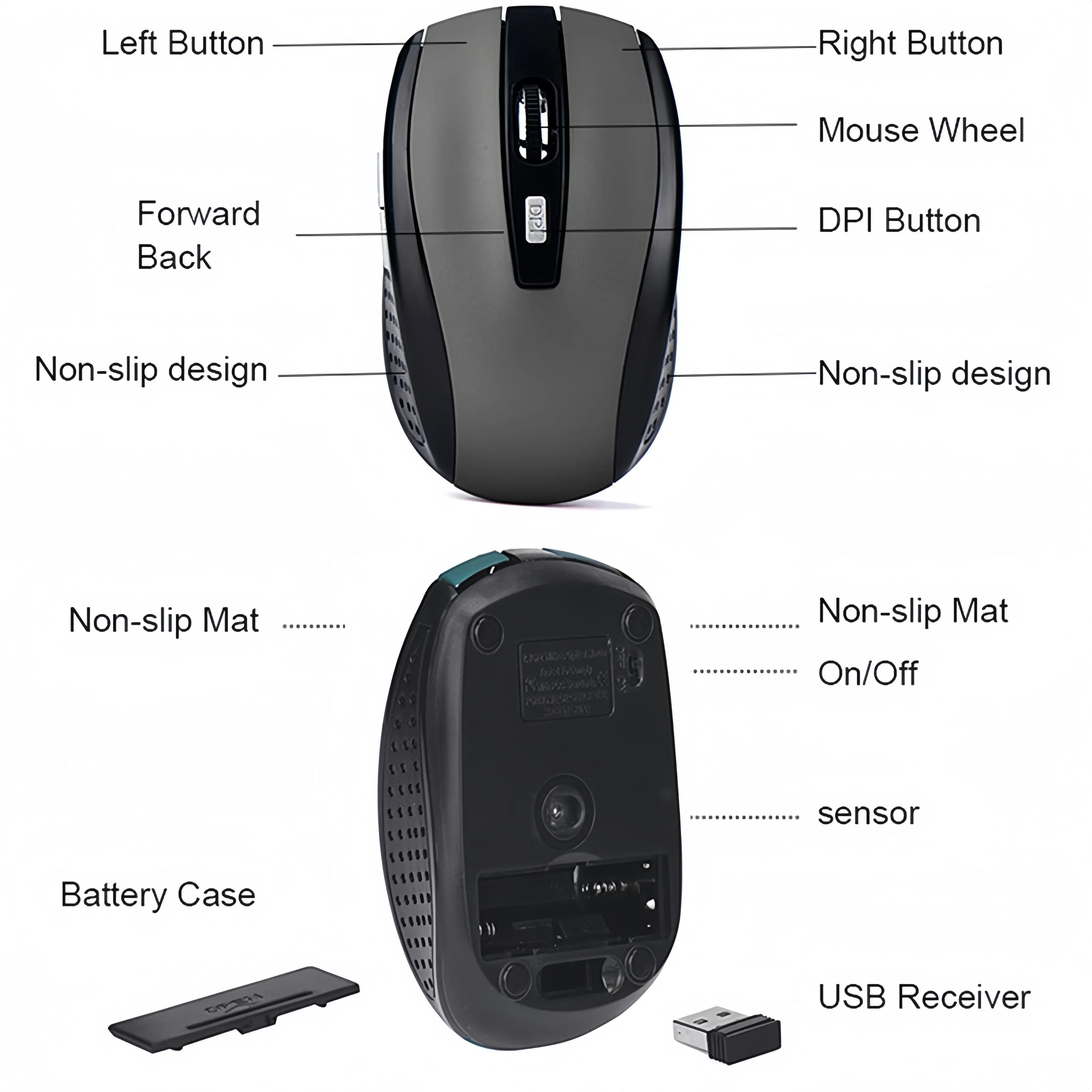 2.4G Wireless Mouse Gaming Mouse Ergonomic Mouse 6 Buttons 800-1200-1600 DPI Optical Office Mouse Mice for PC Laptop MacBook