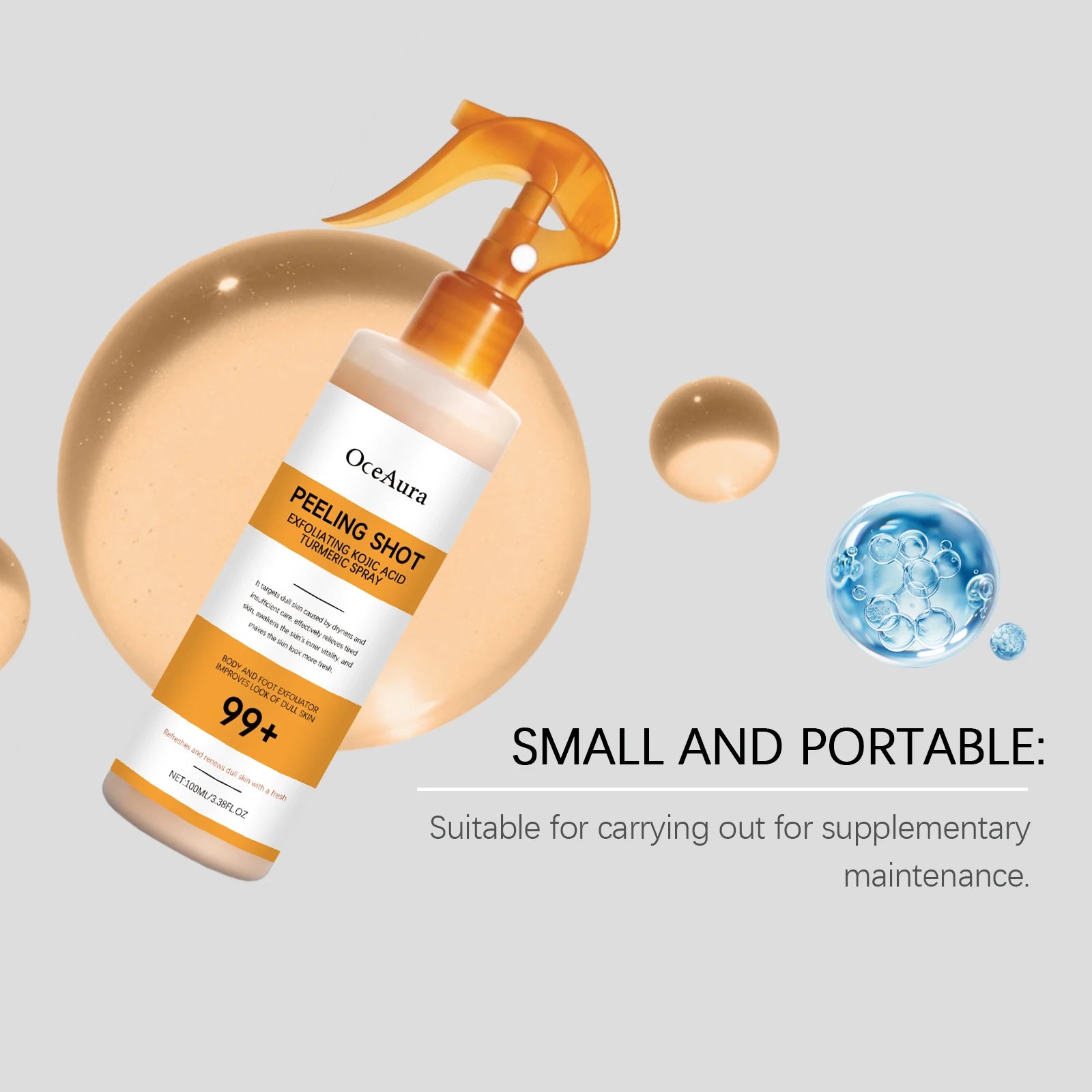 OceAura Peel Shot Kojic Acid Turmeric Spray Dead Skin Remover Smooth Body Exfoliant Improve Dullness Refreshing Hydrating Spray