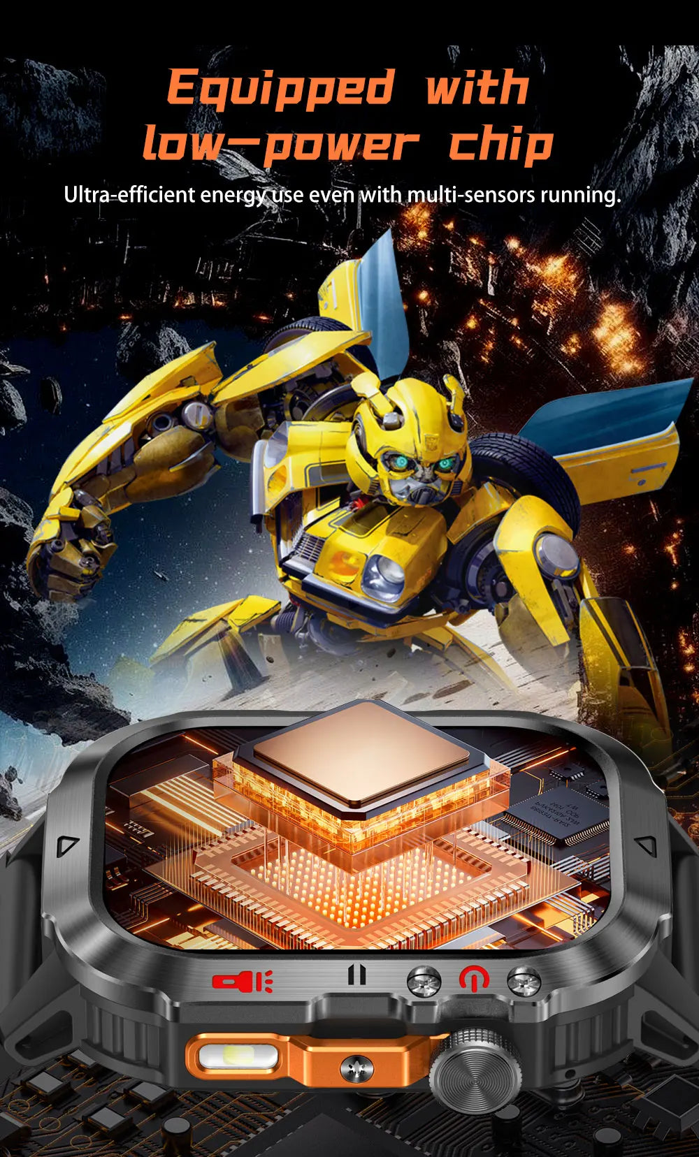 Official Transformers Men Military Smartwatch 1000mAh Big Battery 2.01" HD AMOLED Display Bluetooth Call Waterproof Smart Watch