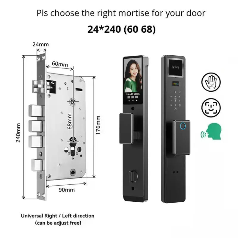 3D Face Recognition Tuya Video Intercom Security Fingerprint Card Unlocking Smart Home Camera Door Lock 9 Languages