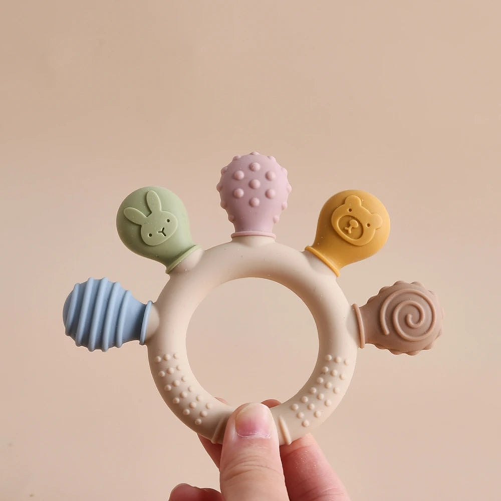 Silicone Baby Teether Toys 0-12Month Food Grade Toddlers Anxiety Teething Ring Sensory Toys Silicone Animal Soothing Accessories