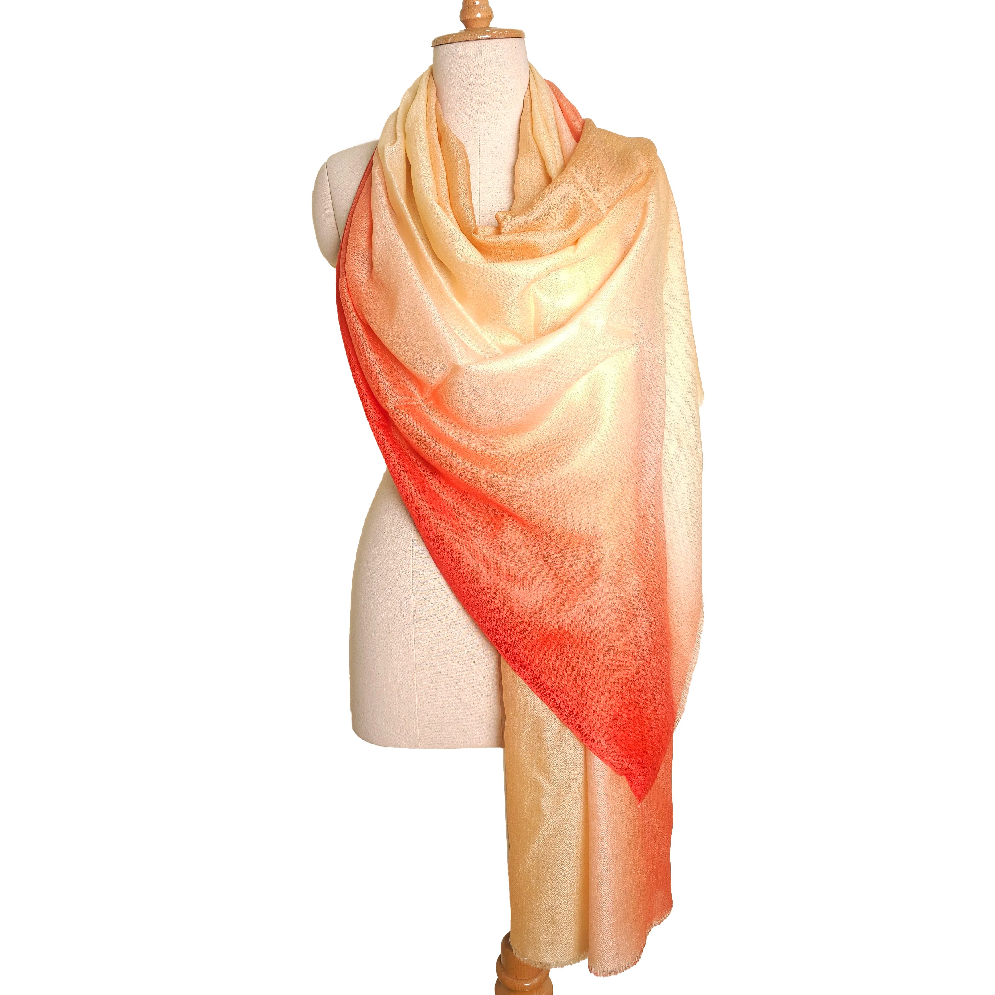 Autumn Ombre Dyed Three Color shaded Vintage Style Silk Long Women Shawl Scarf