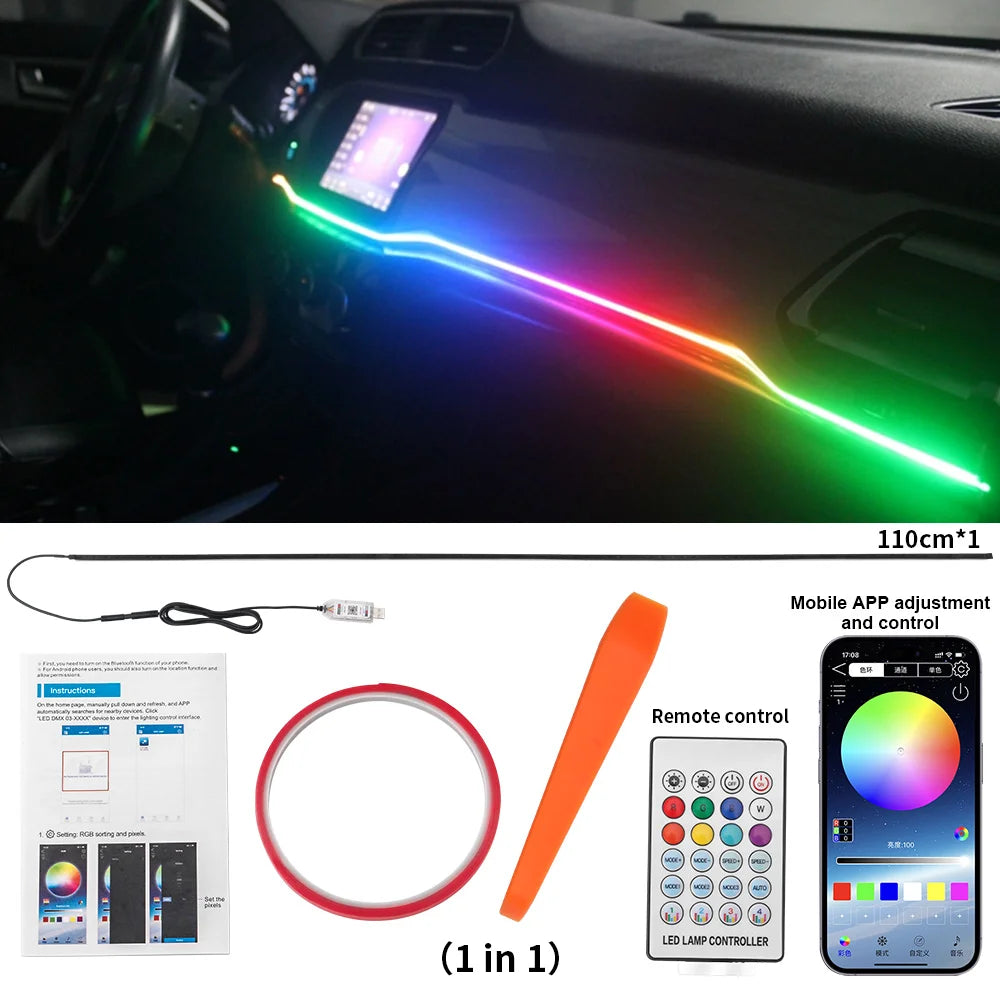 Tidesmit RGB LED Car Interior Ambient Light Strip Kit App Controlled Symphony 1 in 1 Tidesmit