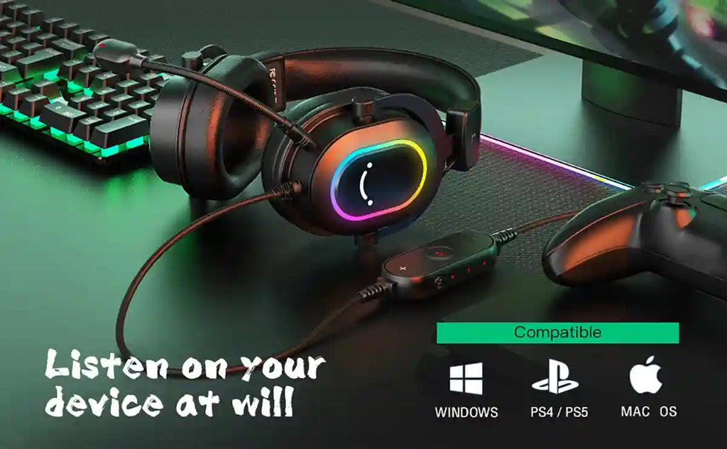 Dynamic RGB Wireless Gaming Headset with 7.1 Surround Sound - Tidesmit Tidesmit