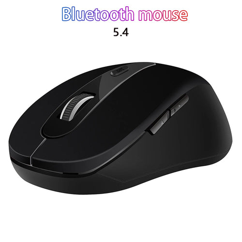 Black wireless Bluetooth 5.4 mouse with a ergonomic shape, scroll wheel, DPI button, and two side thumb buttons.