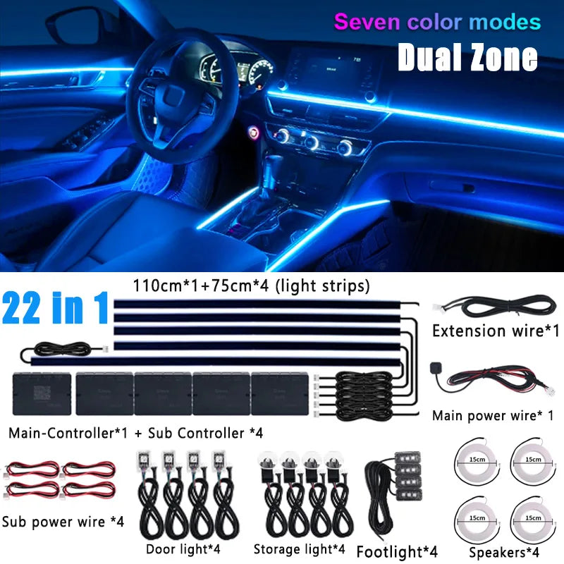 Tidesmit RGB Symphony Car Ambient Lighting Kit - Customizable LED Strips 22 in 1 Not rainbow Tidesmit