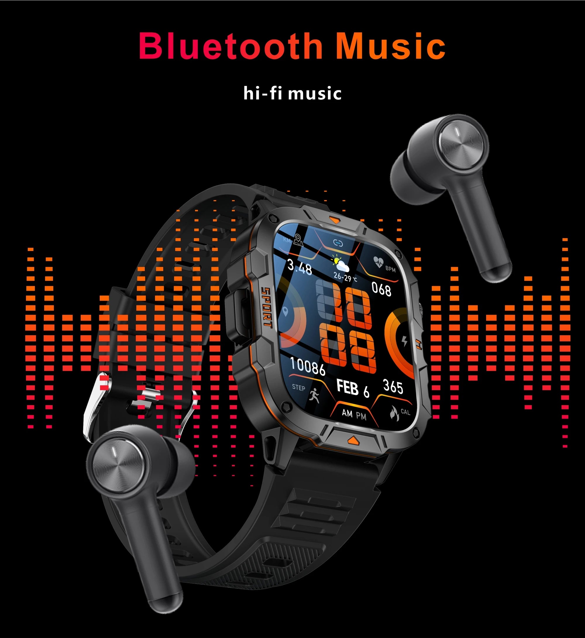 2026 New Military Grade Smart Watch Men 1.96" AMOLED Screen 5ATM Waterproof Sports Fitness Tracker BT Call Smartwatch