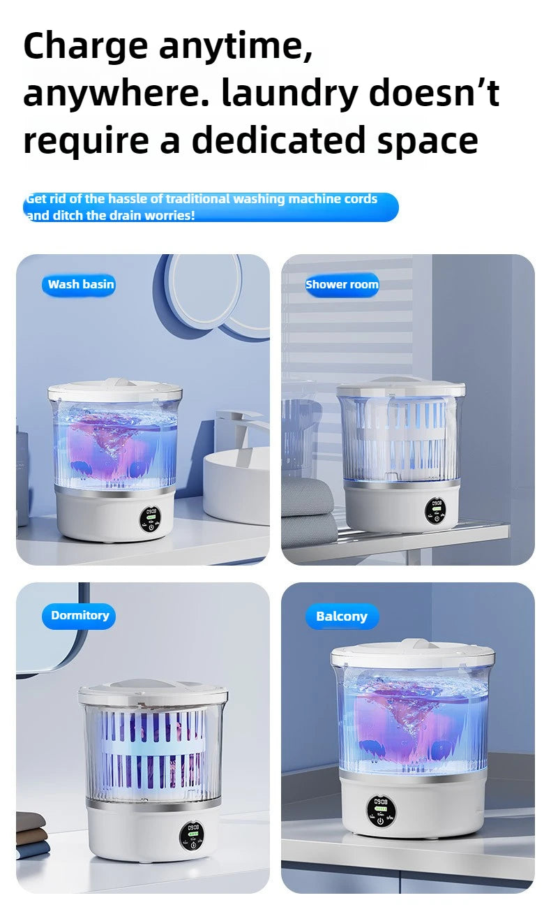 Tidesmit 3L portable mini washing machine showing spin drying feature for clothes, socks, and underwear laundry
