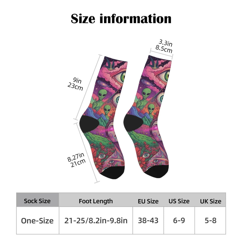 Mystery Eyes Happy Alien Psychedelic Socks Casual Fashion Men's Socks Novelty Funny Compression Socks Crazy Street Hip-Hop Socks