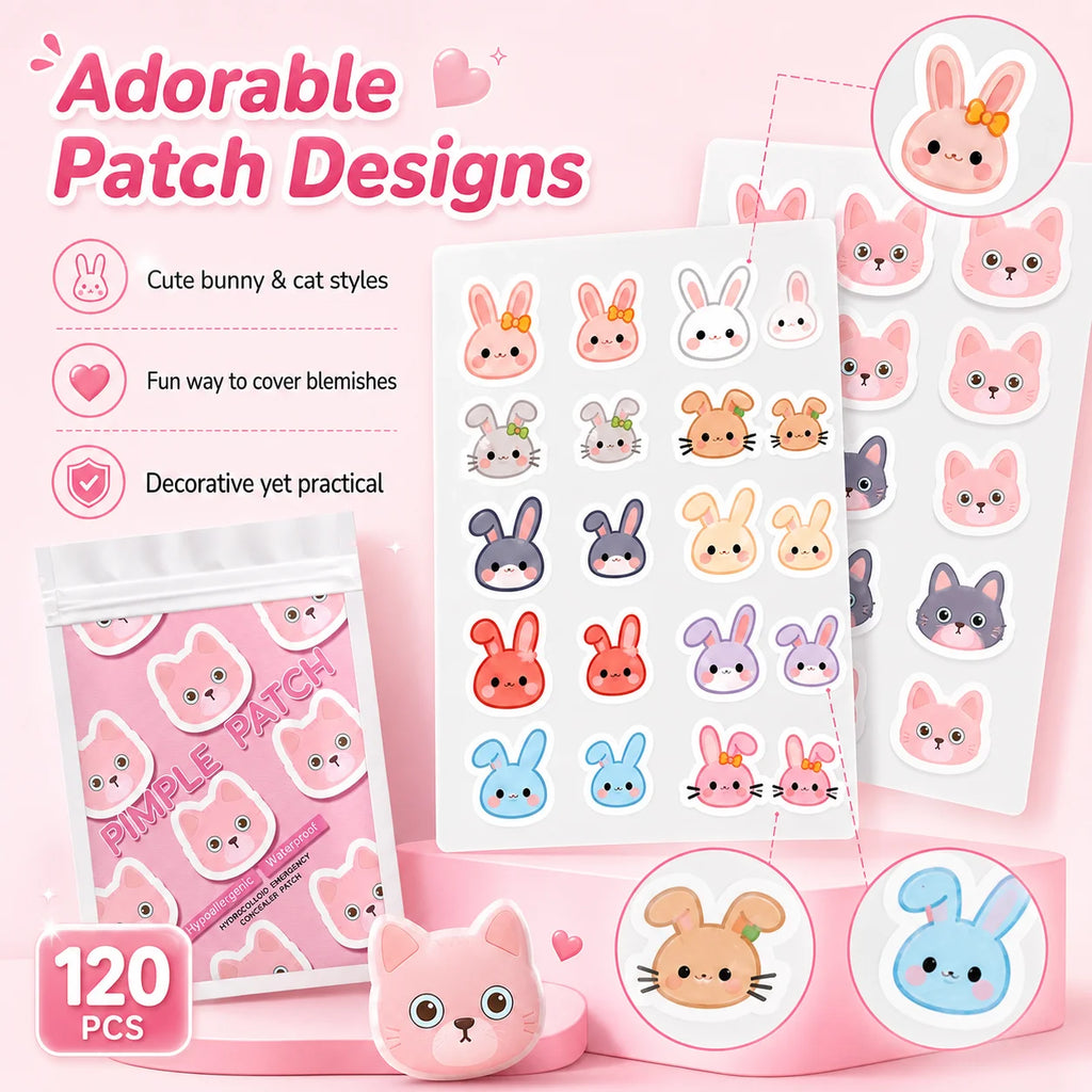 120pcs Cartoon acne patch, cute cat-shaped facial concealer acne patch, safe, non-toxic, gentle and non-irritating, suitable for