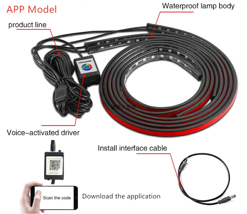 RGB Car Underglow Lights - Smart App Controlled LED Neon Kit Tidesmit