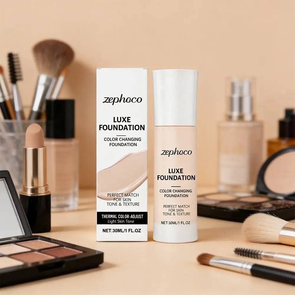 Tidesmit Zephoco Luxe thermal color changing foundation texture detail shot for adaptive long lasting face makeup