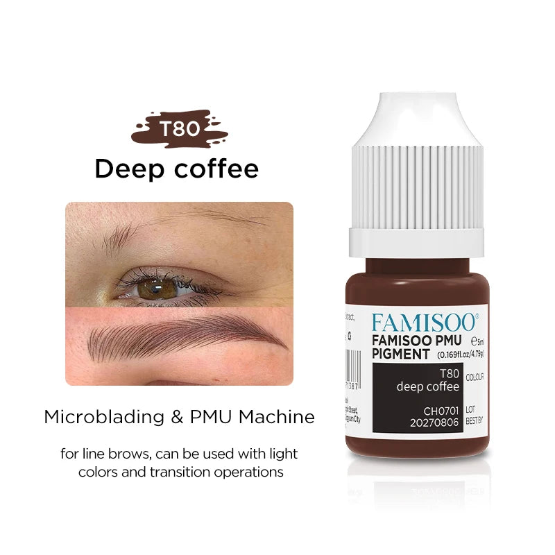 Eyebrow Tattoo Ink - Professional 5ml Microblading Pigment for PMU Machines Permanent Makeup Machines T80 Deep coffee