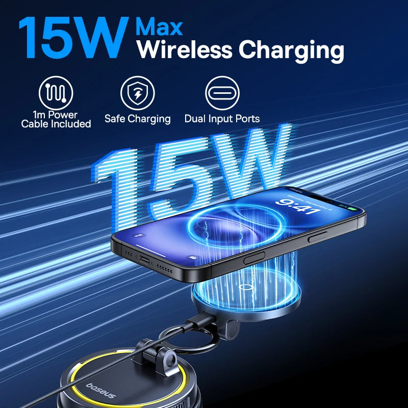 Magnetic Car Phone Holder & Qi Certified Fast Wireless Charger - Silver Tidesmit