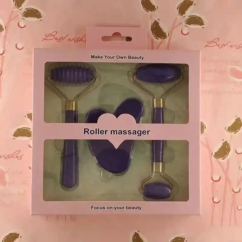 Facial Massage Roller 3-Piece Set for Anti-Wrinkle Skin Care Eye Massage Instrument Purple China Mainland Tidesmit